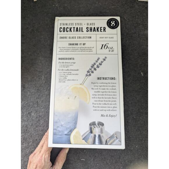 Stainless Steel Plus Glass Cocktail Shaker Includes Strainer 16oz A31 - Picture 2 of 8